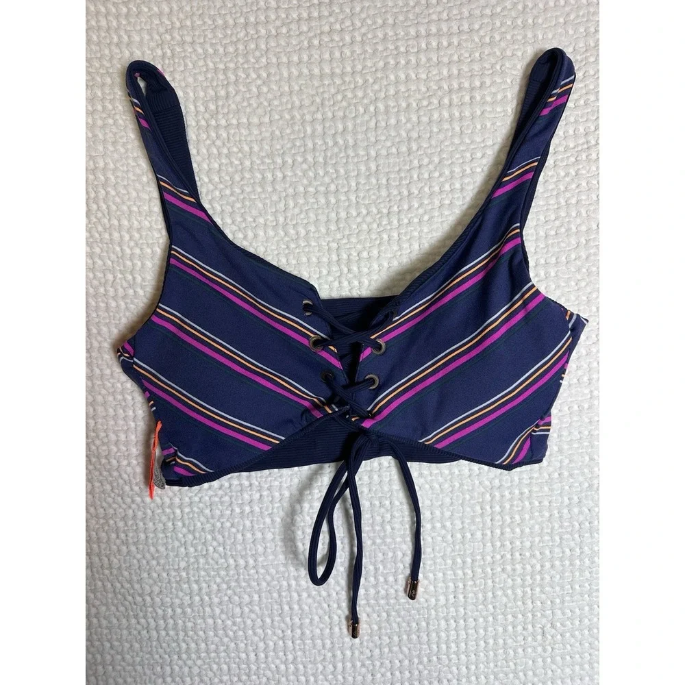 Maaji Dazzling Rib 4-Way Reversible Bikini Top Striped Size Small Lace Up